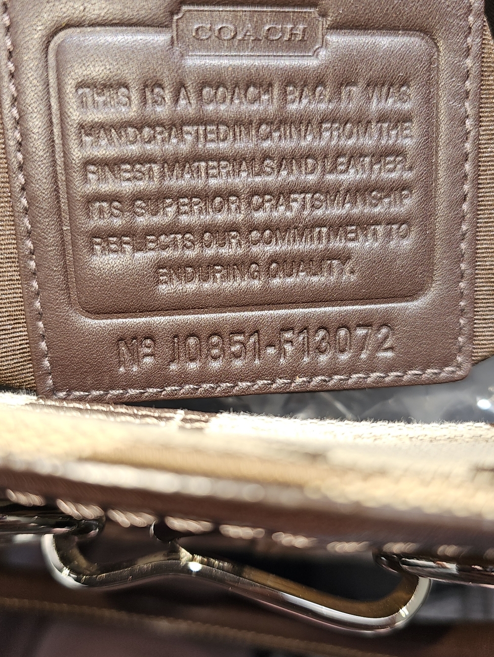 Coach Hamptons Signature Stripe Leopard Satchel | Brown Canvas Leather Horsebit - Picture 8 of 10